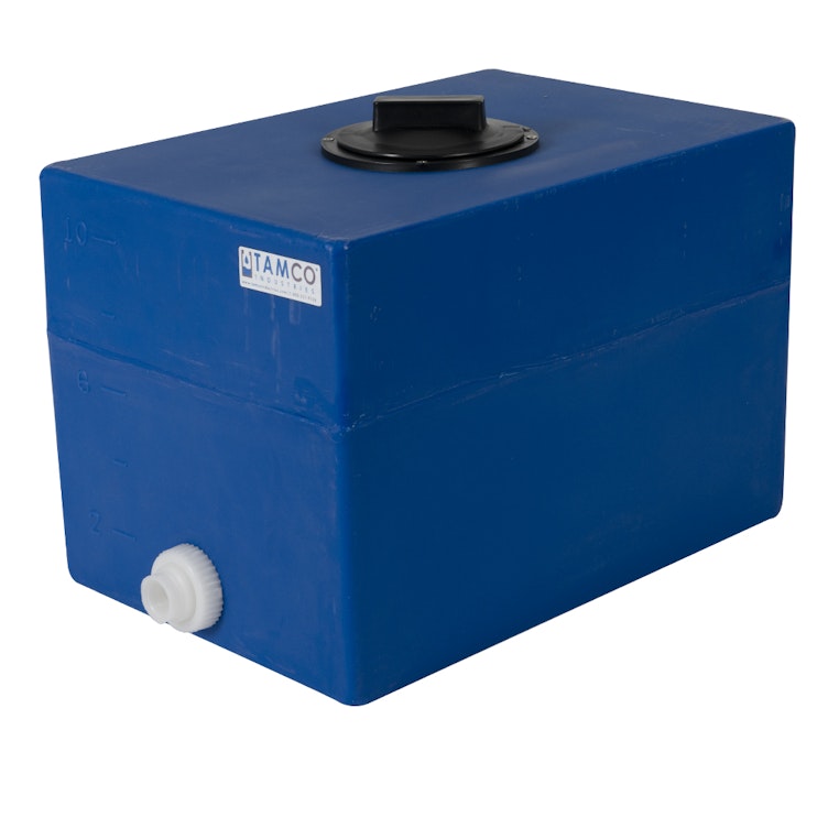 10 Gallon Blue Molded Polyethylene Tamco® Tank with 4" Plain Lid & 3/4" FNPT Fitting - 18-1/2" L x 12-1/2" W x 14" Hgt.