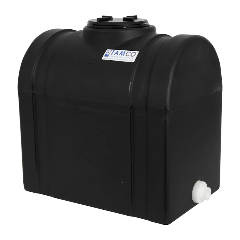 15 Gallon Black Tamco® Loaf Tank with 5-1/2" Lid & 3/4" End Fitting - 19-3/8" L x 12-3/8" W x 21" Hgt.