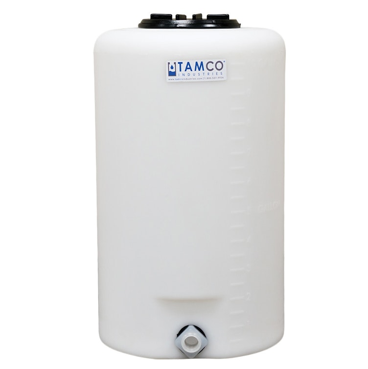 10 Gallon Tamco® Vertical Natural PE Tank with 5-1/2" Lid & 3/4" Fitting - 13" Dia. x 22" Hgt.