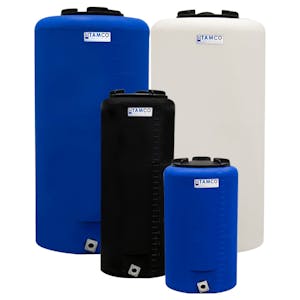 130 Gallon Tamco® Vertical Blue PE Tank with 8" Plain Lid & 2" Fitting - 30" Dia. x 47" Hgt.