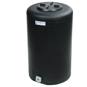 10 Gallon Tamco® Vertical Black PE Tank with 5-1/2" Vented Lid & 3/4" Fitting - 13" Dia. x 22" Hgt.