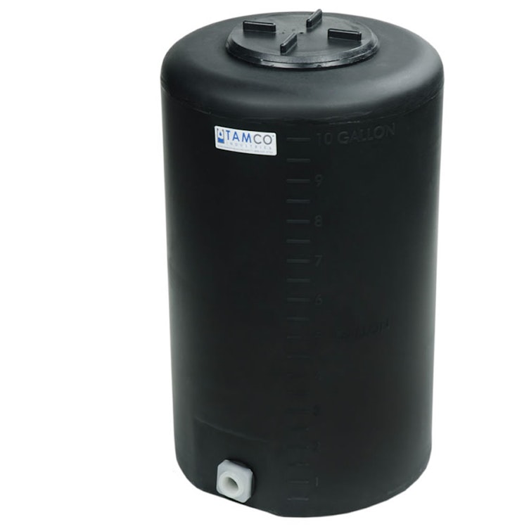 10 Gallon Tamco® Vertical Black PE Tank with 5-1/2" Lid & 3/4" Fitting - 13" Dia. x 22" Hgt.