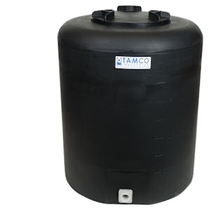 20 Gallon Tamco® Vertical Black PE Tank with 8" Vented Lid & 3/4" Fitting - 19" Dia. x 23" Hgt.