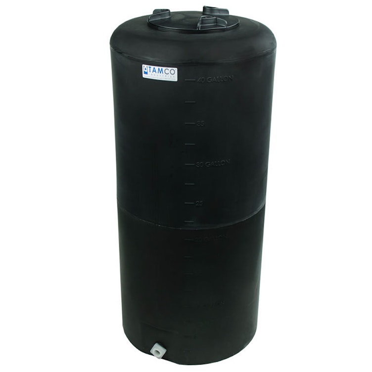 40 Gallon Tamco® Vertical Black PE Tank with 8" Plain Lid & 3/4" Fitting - 19" Dia. x 41" Hgt.