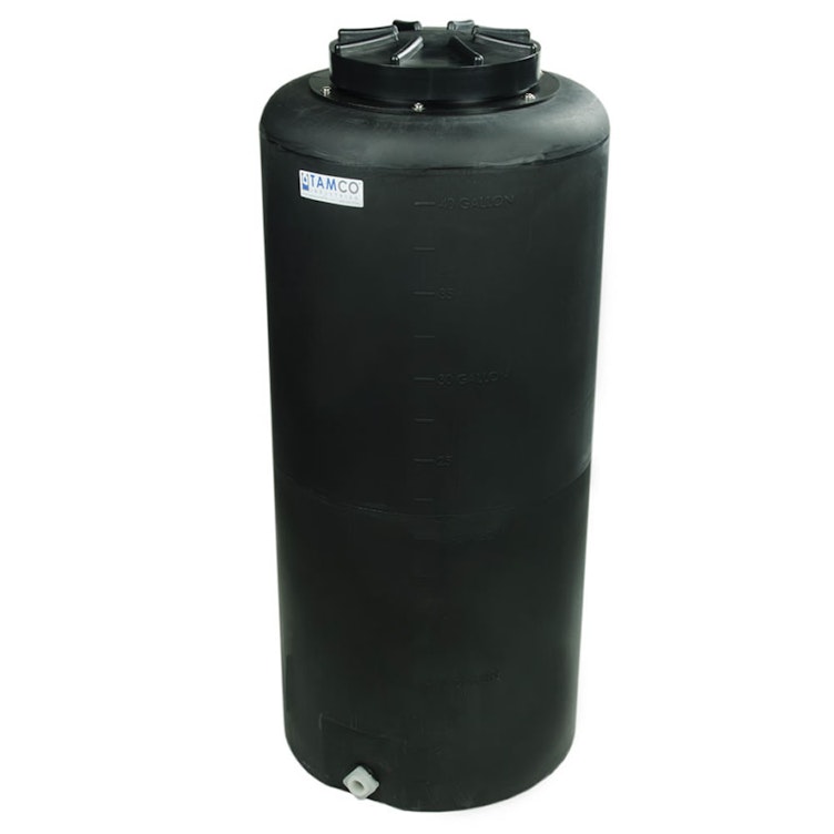 40 Gallon Tamco® Vertical Black PE Tank with 12-1/2" Lid & 3/4" Fitting - 19" Dia. x 43" Hgt.