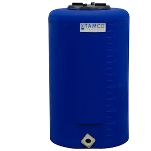 10 Gallon Tamco® Vertical Blue PE Tank with 5-1/2" Plain Lid & 3/4" Fitting - 13" Dia. x 22" Hgt.