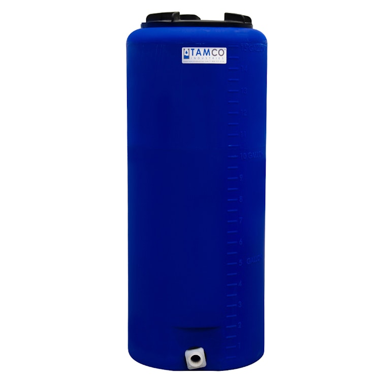 15 Gallon Tamco® Vertical Blue PE Tank with 8" Lid & 3/4" Fitting - 13" Dia. x 31" Hgt.