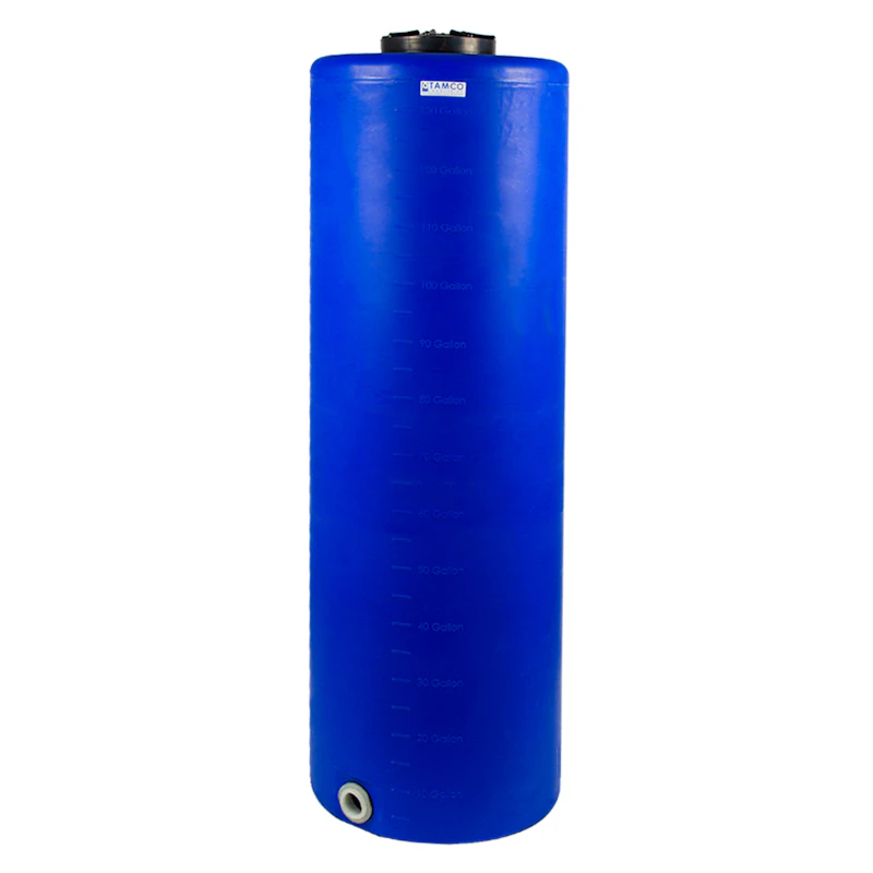 135 Gallon Tamco® Vertical Blue PE Tank with 12-1/2" Lid & 2" Fitting - 24" Dia. x 76" Hgt.