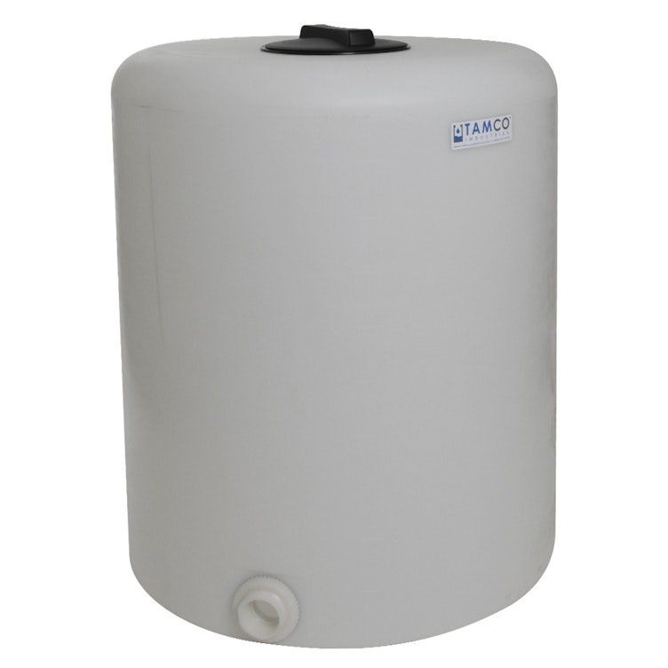 100 Gallon Tamco® Vertical Natural PE Tank with 8" Plain Lid & 2" Fitting - 30" Dia. x 36" Hgt.