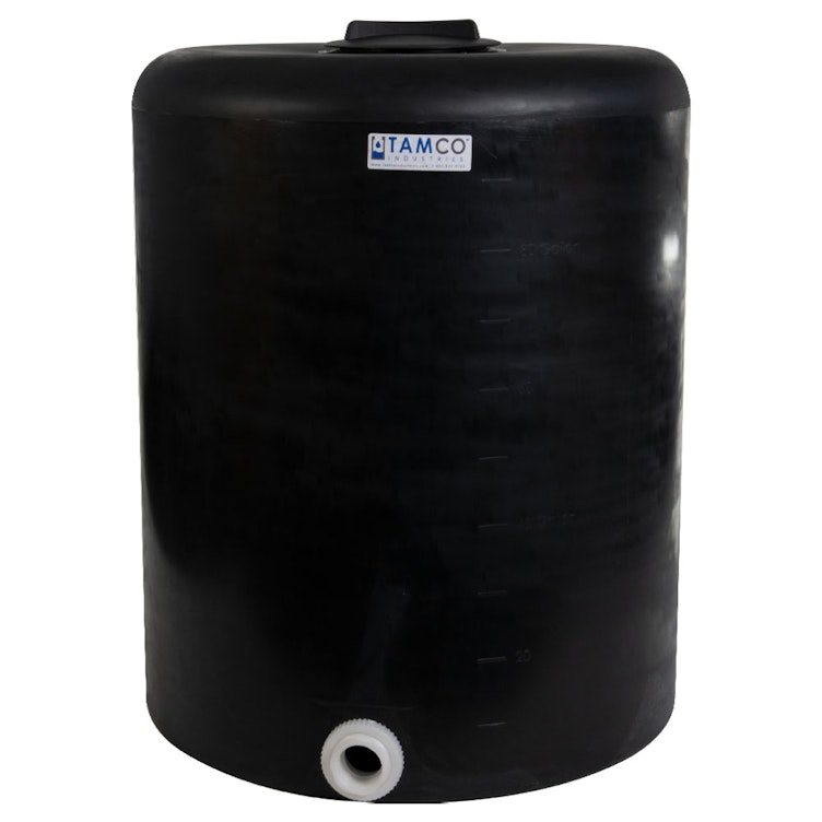 100 Gallon Tamco® Vertical Black PE Tank with 8 Lid & 2 Fitting - 30 Dia. x  36 Hgt.