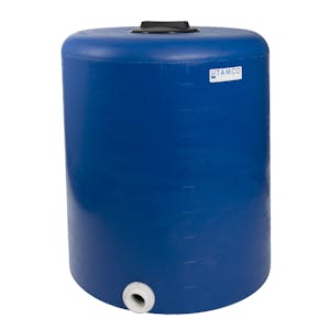 100 Gallon Tamco® Vertical Blue PE Tank with 8" Vented Lid & 2" Fitting - 30" Dia. x 36" Hgt.
