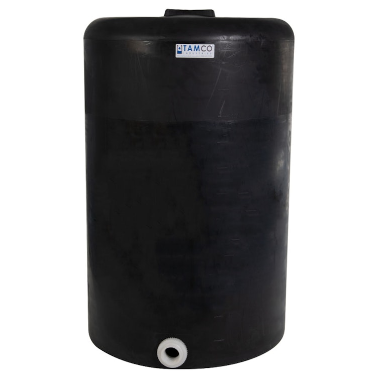 130 Gallon Tamco® Vertical Black PE Tank with 8" Plain Lid & 2" Fitting - 30" Dia. x 47" Hgt.