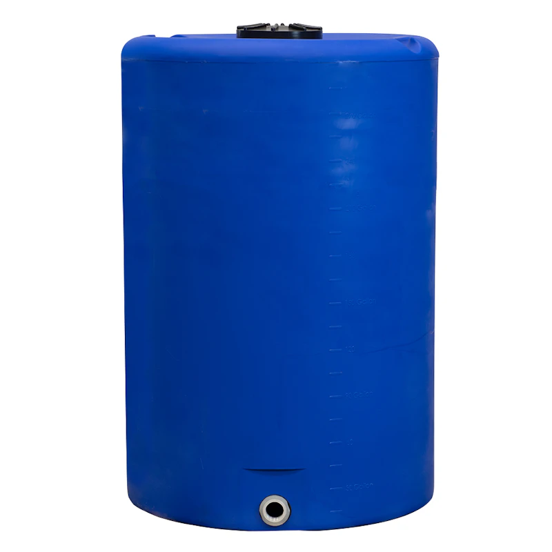 300 Gallon Tamco® Vertical Blue PE Tank with 12-1/2" Lid & 2" Fitting - 40" Dia. x 61" Hgt.