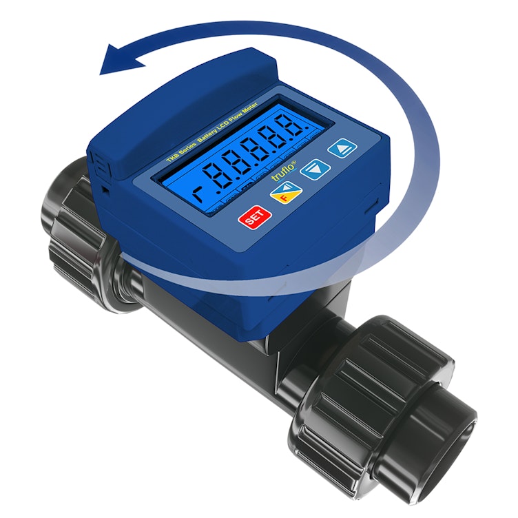 1/2" NPT Polypropylene TKB Series Battery-Operated In-Line Paddle Wheel Flow Meter