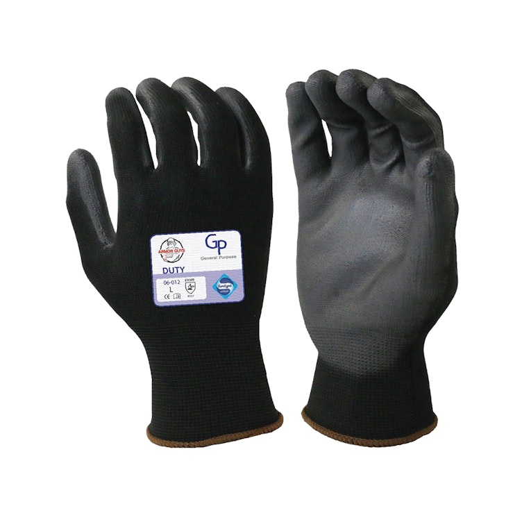 Large Black Nylon Gloves with Black Polyurethane Coated Palm