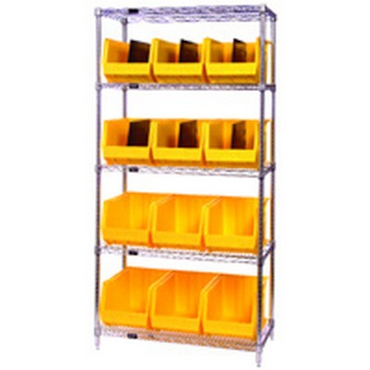 Bin System with 5 Shelves & 12 Black Bins 18" L x 11" W x 10" Hgt.