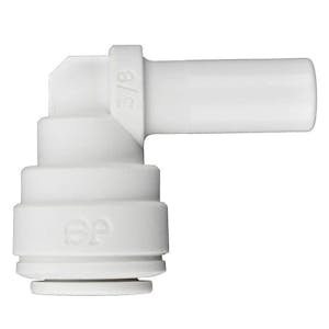 5/16" (8mm) Stem OD x 5/16" (8mm) Tube OD White Polypropylene Plug-In Elbow