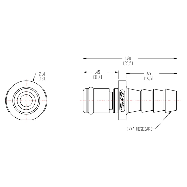 1/4" In-Line Hose Barb PMC Series Polypropylene Insert - Straight Thru (Body Sold Separately)