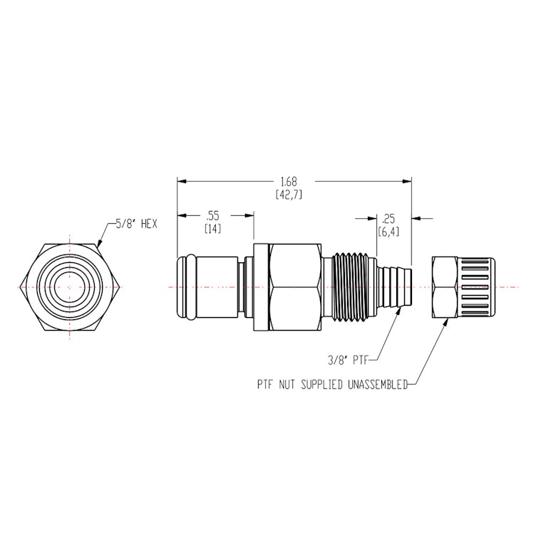 3/8" In-Line Ferruleless PTF PLC Series Polypropylene Insert - Straight Thru (Body Sold Separately)