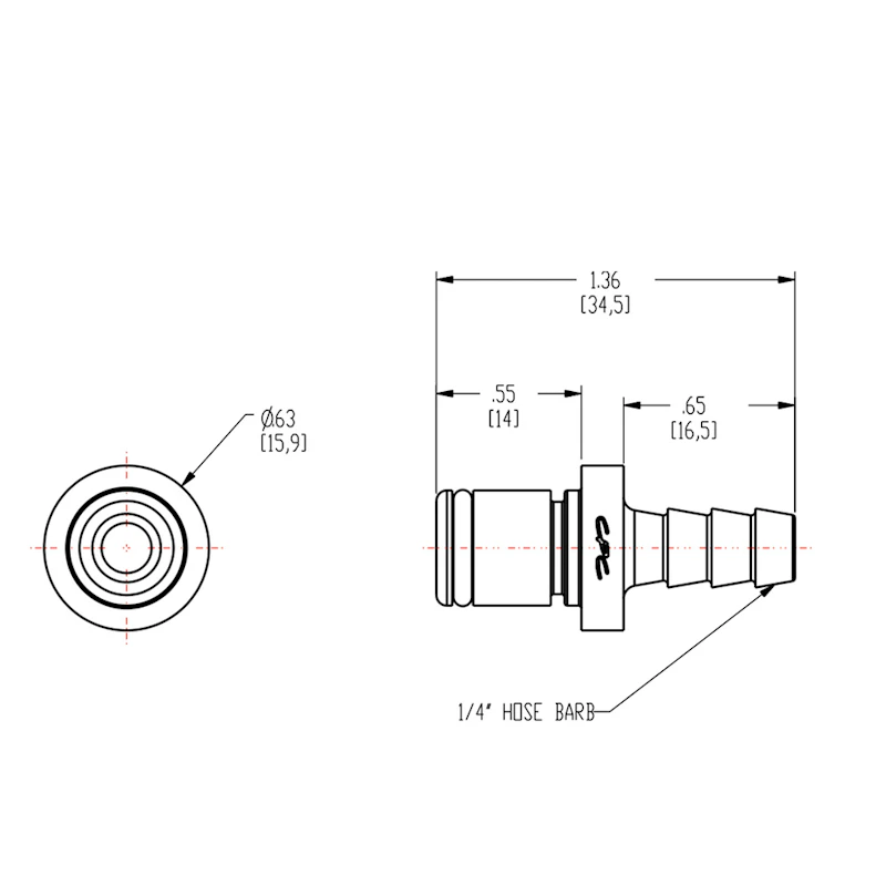 1/4" In-Line Hose Barb PLC Series Polypropylene Insert - Straight Thru (Body Sold Separately)