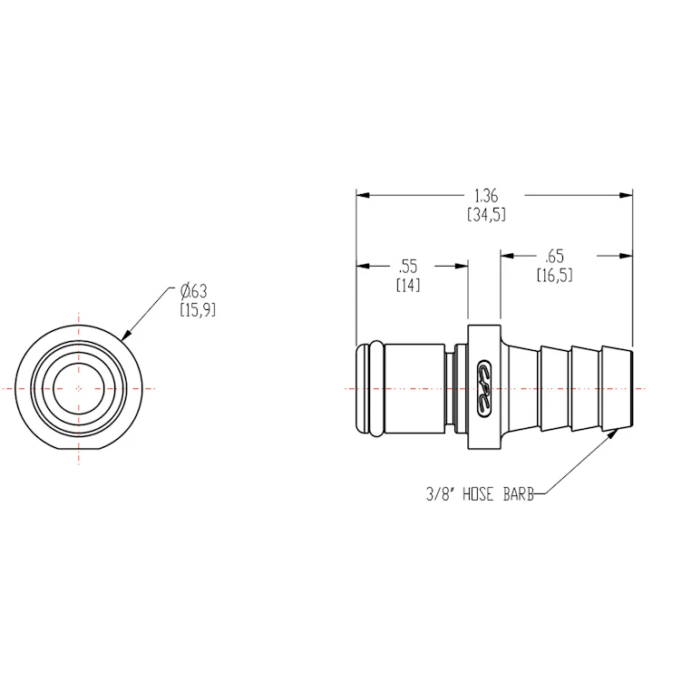 3/8" In-Line Hose Barb PLC Series Polypropylene Insert - Straight Thru (Body Sold Separately)
