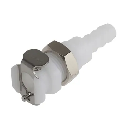 1/4" Hose Barb PMC Series Acetal Panel Mount Body - Shutoff (Insert Sold Separately)