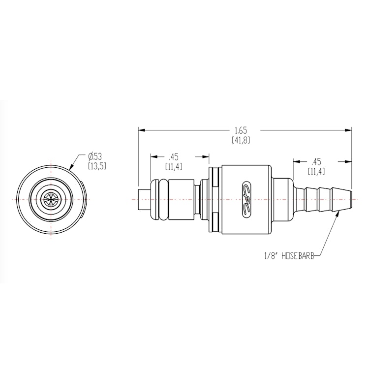 1/8" In-Line Hose Barb PMC Series Acetal Insert - Shutoff (Body Sold Separately)