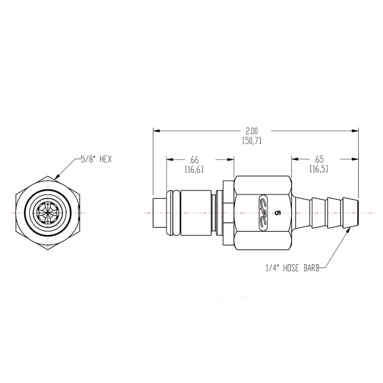 1/4" In-Line Hose Barb PLC Series Acetal Insert - Shutoff (Body Sold Separately)