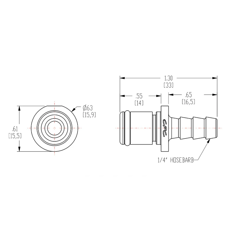 1/4" In-Line Hose Barb PLC Series Acetal Insert - Straight Thru (Body Sold Separately)