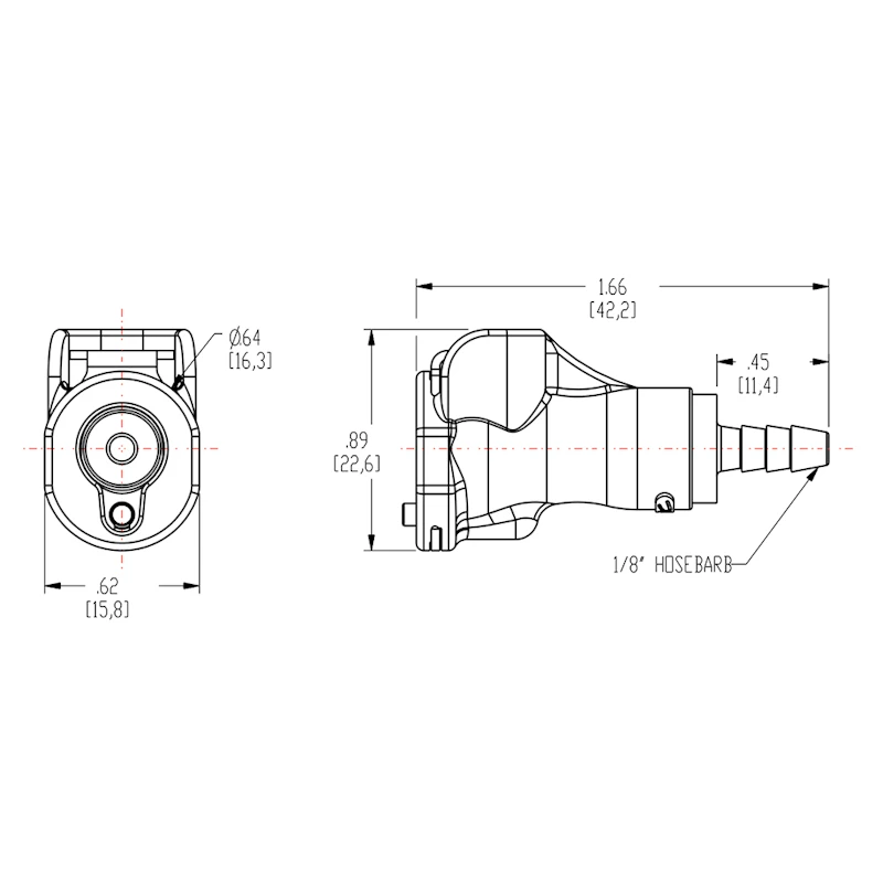 1/8" In-Line Hose Barb PMC Series Polypropylene Body - Straight Thru (Insert Sold Separately)