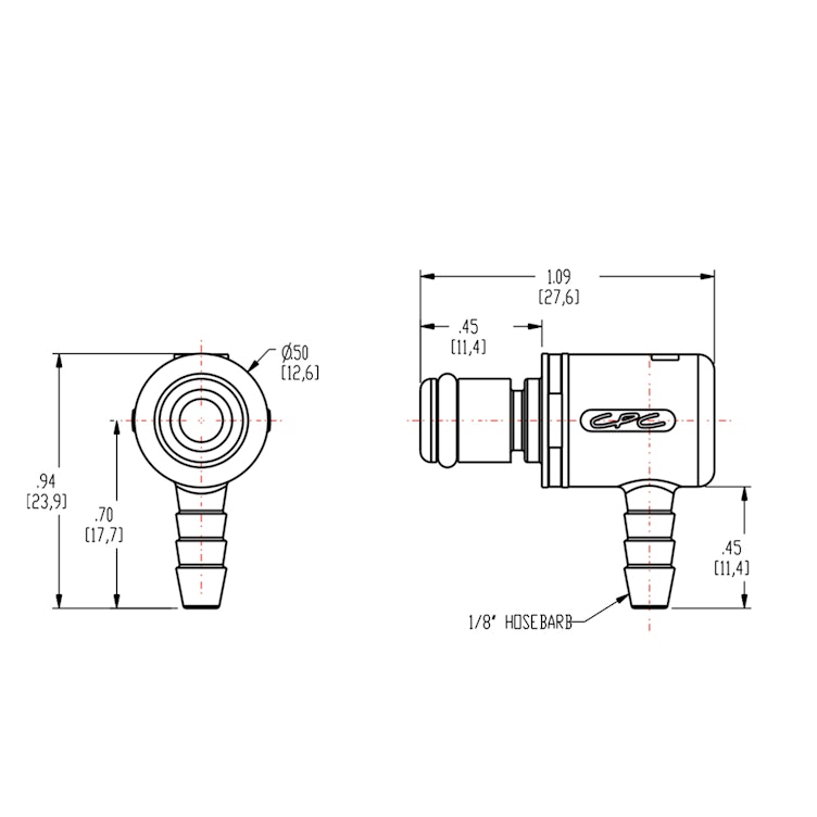 1/8" Hose Barb PMC Series Polypropylene Elbow Insert - Shutoff (Body Sold Separately)
