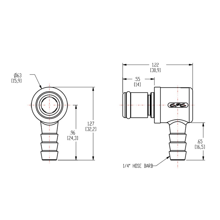 1/4" Hose Barb PLC Series Polypropylene Elbow Insert - Straight Thru (Body Sold Separately)