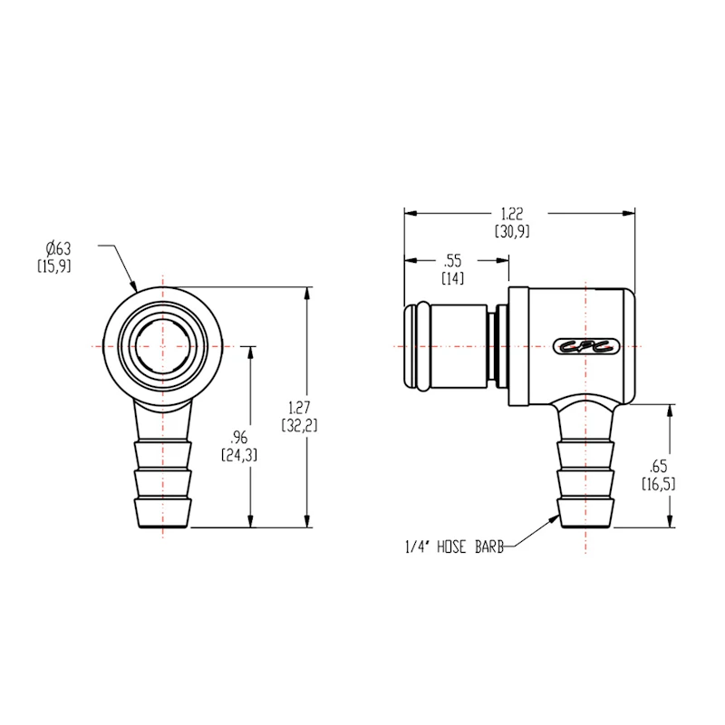 1/4" Hose Barb PLC Series Polypropylene Elbow Insert - Straight Thru (Body Sold Separately)