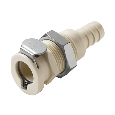 3/8" Hose Barb PLC Series Polypropylene Panel Mount Body - Straight Thru (Insert Sold Separately)