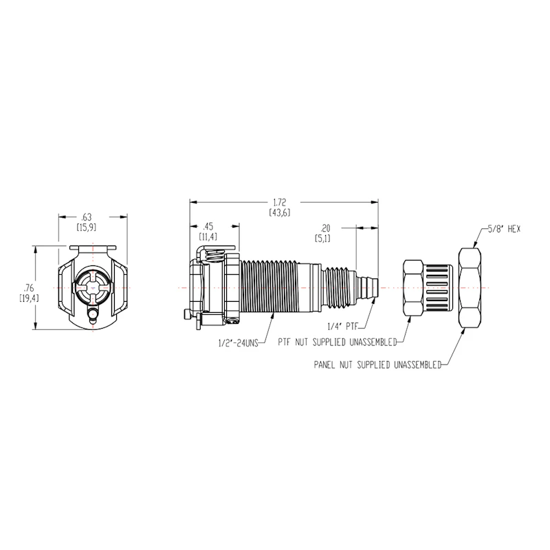 1/4" Ferruleless PTF PMC Series Acetal Panel Mount Body - Straight Thru (Insert Sold Separately)