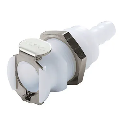 1/4" Hose Barb PLC Series Acetal Panel Mount Body - Straight Thru (Insert Sold Separately)