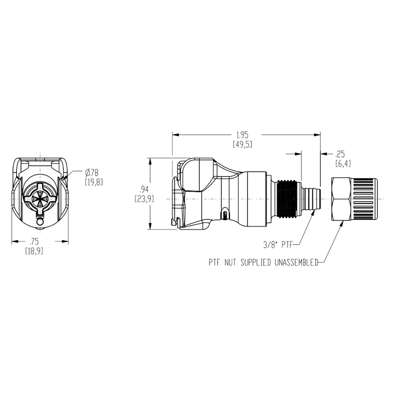 3/8" In-Line Ferruleless PTF PLC Series Acetal Body - Straight Thru (Insert Sold Separately)