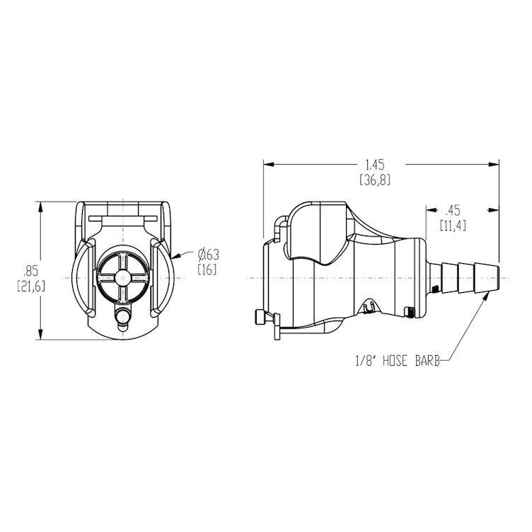 1/8" In-Line Hose Barb PMC Series Acetal Body - Straight Thru (Insert Sold Separately)
