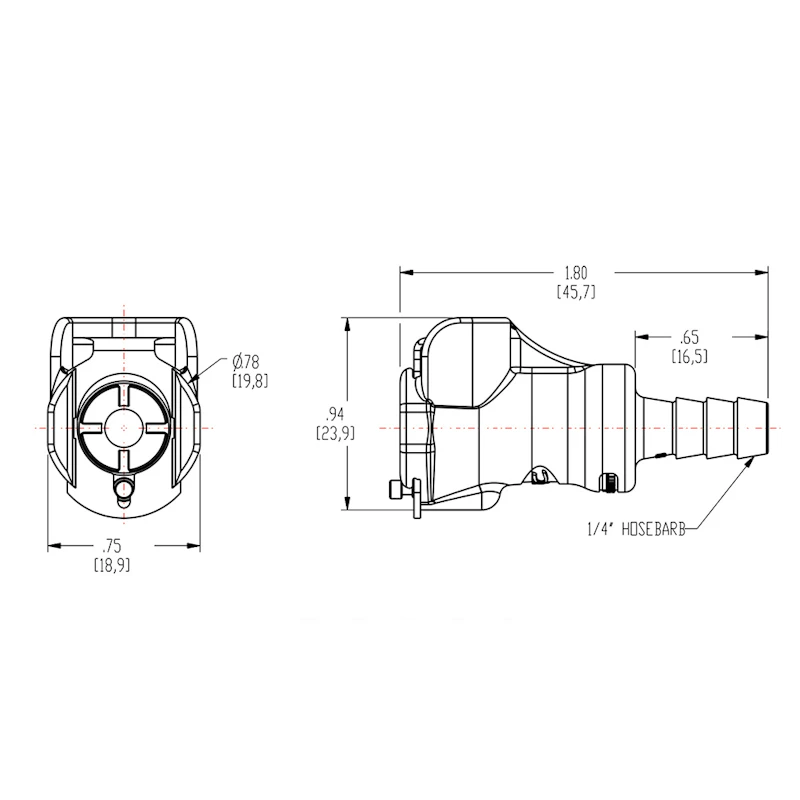 1/4" In-Line Hose Barb PLC Series Acetal Body - Straight Thru (Insert Sold Separately)
