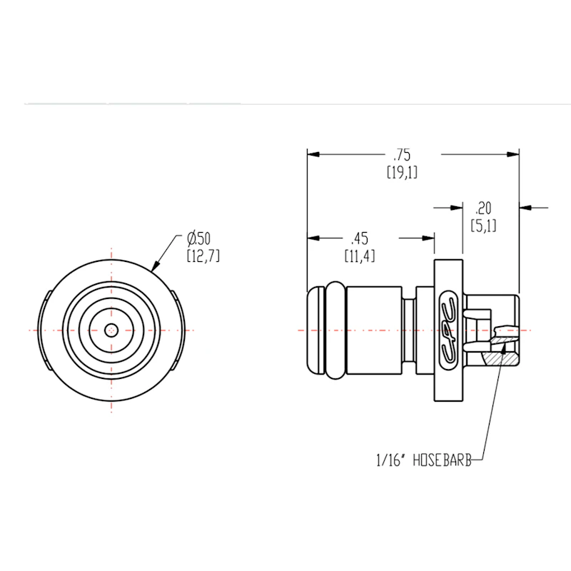 1/16" In-Line Hose Barb PMC Series Acetal Insert - Straight Thru (Body Sold Separately)