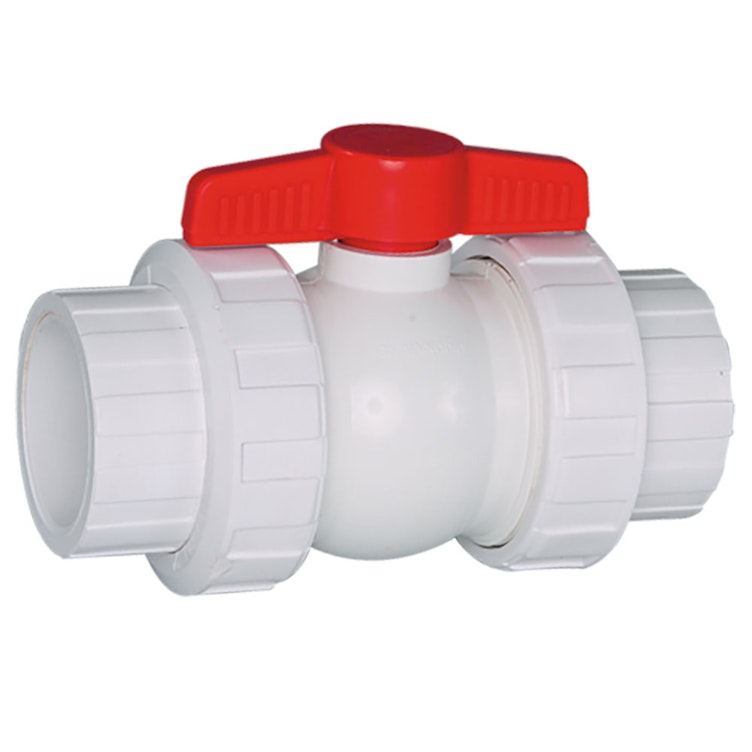 1-1/2" Threaded/Socket White PVC QTA Series Compact Ball Valve with EPDM O-Ring
