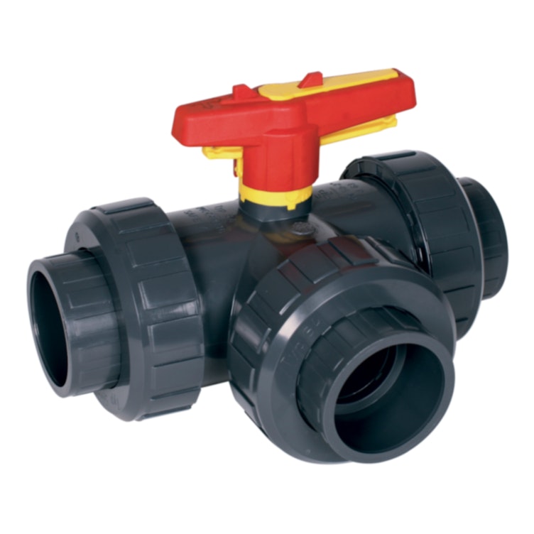 1-1/2" PVC T-Port 3-Way Valve with Socket Ends