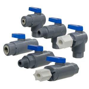3/8" OD Push-To-Connect x 3/8" OD Push-To-Connect Series 638 Straight Polypropylene Ball Valve with FKM Seal