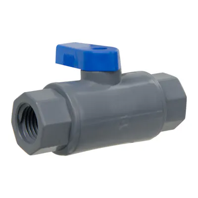 1/4" FNPT x 1/4" FNPT Gray PVC Series 638 Straight Two-Way Ball Valve with Buna-N Seal