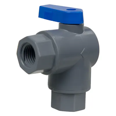 1/4" FNPT x 1/4" FNPT Series Gray PVC 657 Right Angle Two-Way Ball Valve with Buna-N Seal