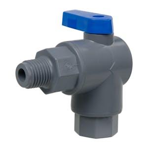 1/4" FNPT x 1/4" MNPT Series 657 Right Angle PVC Ball Valve with Buna-N Seal