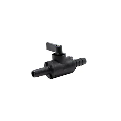 1/4" Hose Barb x 1/4" Hose Barb Black Polypropylene Series 226 Two-Way Ball Valve with Viton™ Seals