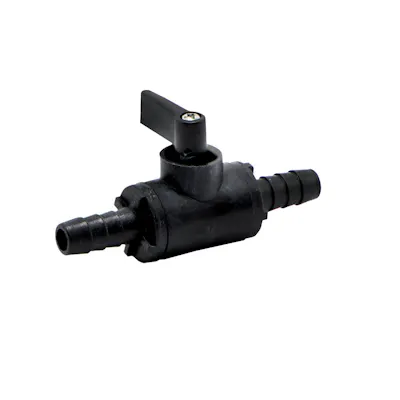 3/8" Hose Barb x 3/8" Hose Barb Black Polypropylene Series 226 Two-Way Ball Valve with Viton™ Seals