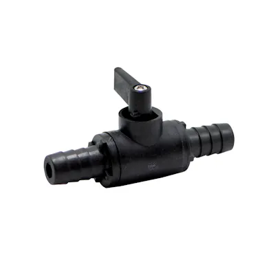 1/2" Hose Barb x 1/2" Hose Barb Black Polypropylene Series 226 Two-Way Ball Valve with Buna-N Seals