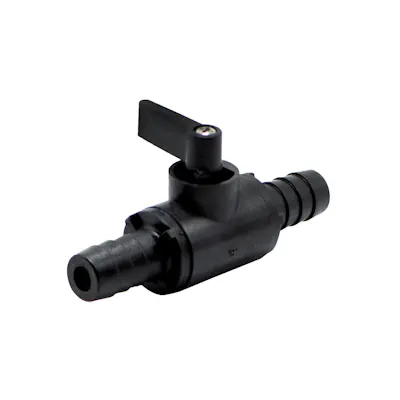 1/2" Hose Barb x 1/2" Hose Barb Black Polypropylene Series 226 Two-Way Ball Valve with Viton™ Seals